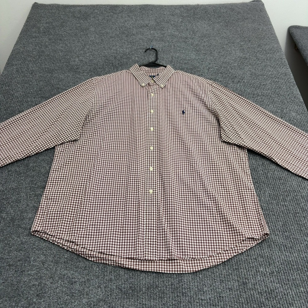 Ralph Lauren Shirt Mens XXL Brown Cotton Gingham Plaid Button Down Classic Style